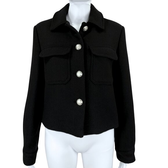 Zara Black Cropped Wool-Blend Button-Up Jacket – Size S - Picture 2 of 10